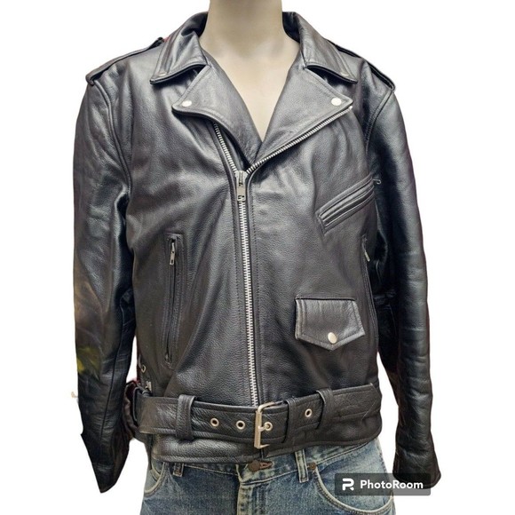 Hot Leathers HEAVY Black Biker Jacket Size 50 w/Zip Thinsulate Liner Motorcycle